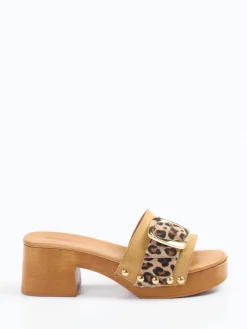 Damen Konstantin Starke – Plateau-Mules aus Veloursleder Leoprint