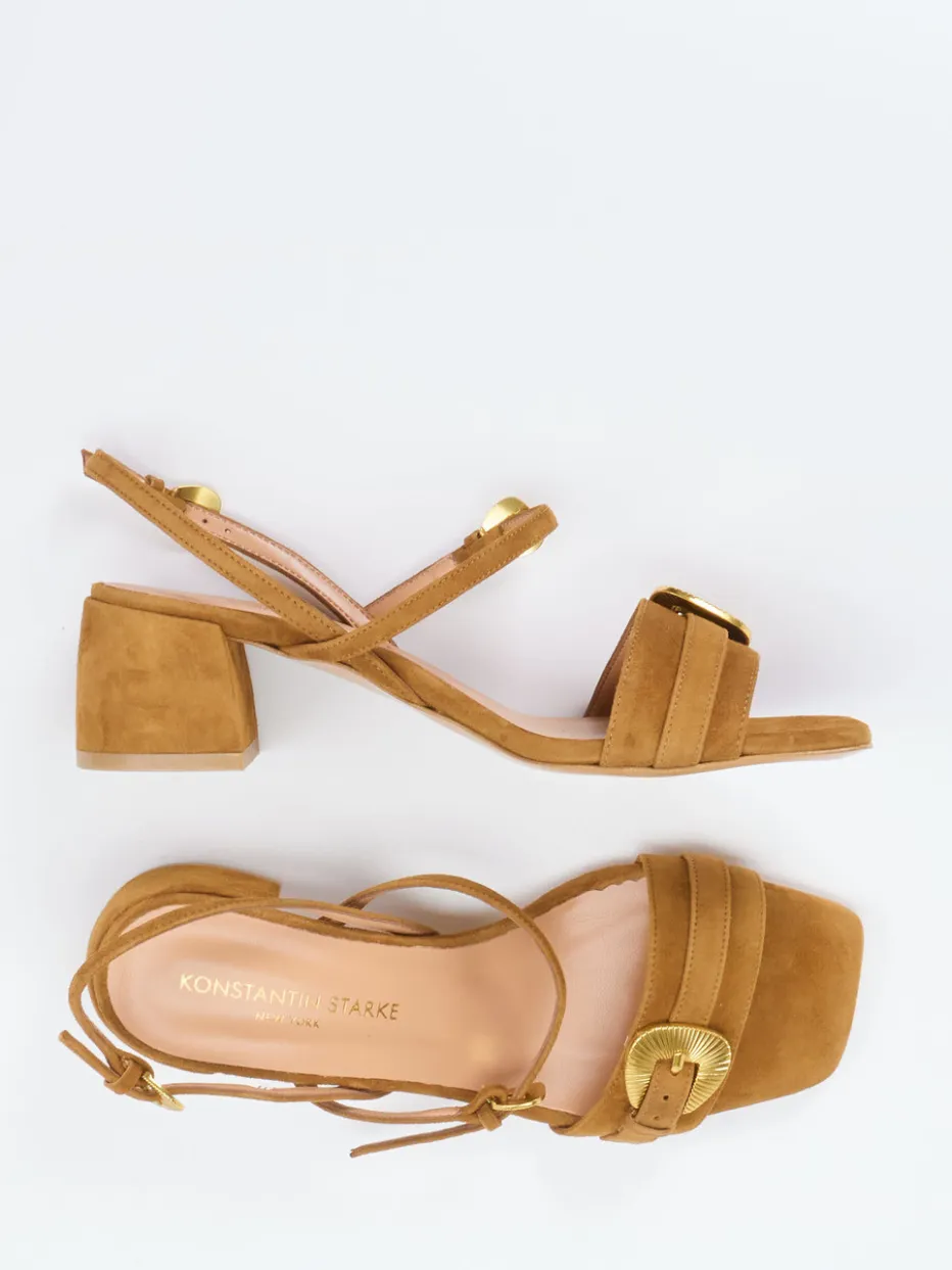 Damen Konstantin Starke – Sandalen aus Veloursleder cognacfarben