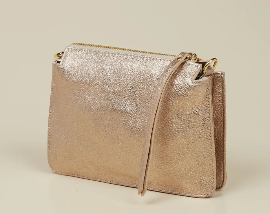 Damen Konstantin Starke – Schultertasche aus Metallicleder Roségold
