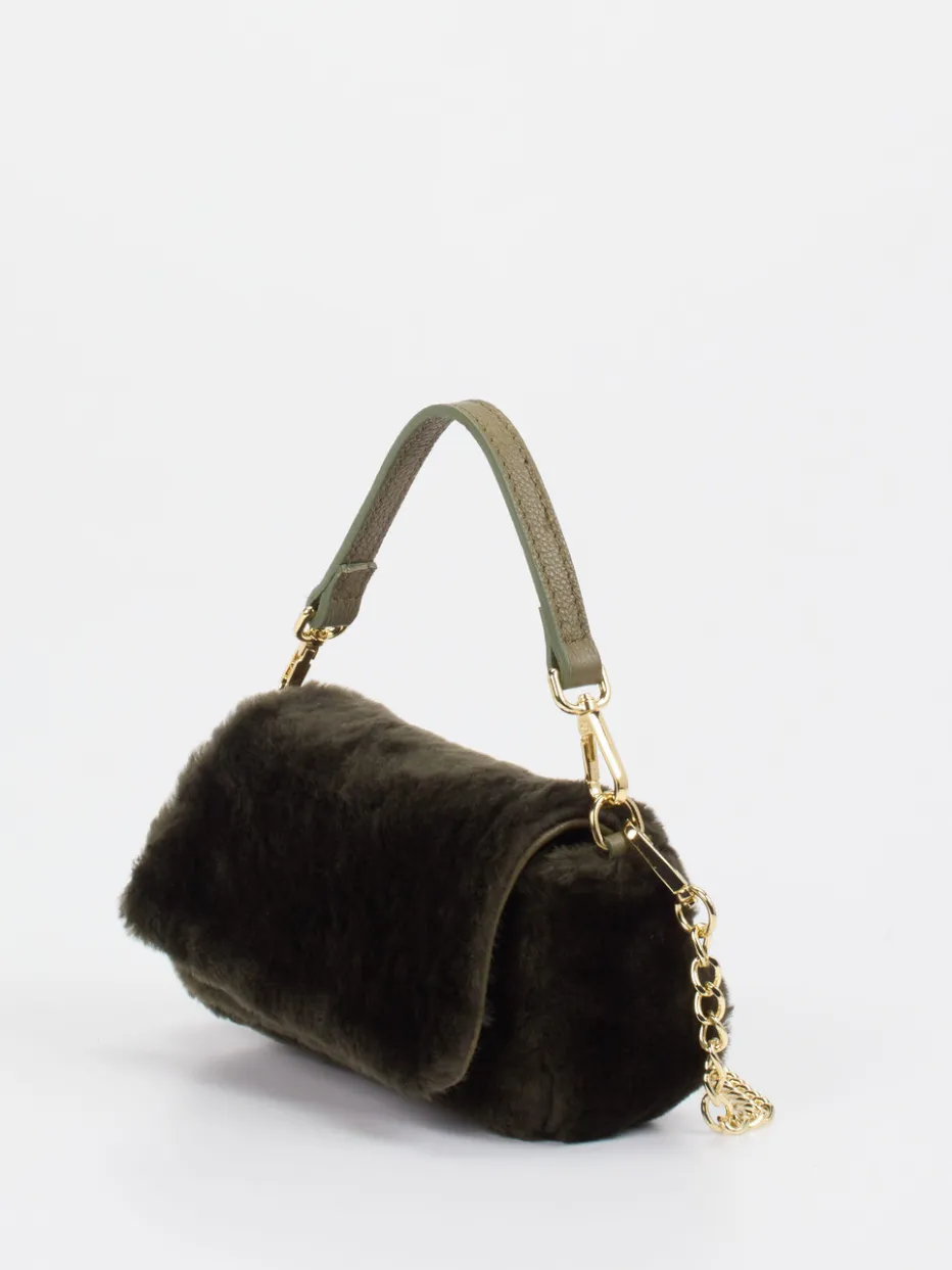 Damen Konstantin Starke – Schultertasche aus Kunstfell Dunkeloliv