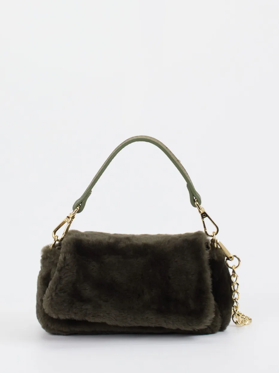 Damen Konstantin Starke – Schultertasche aus Kunstfell Dunkeloliv