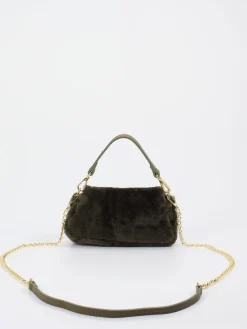 Damen Konstantin Starke – Schultertasche aus Kunstfell Dunkeloliv