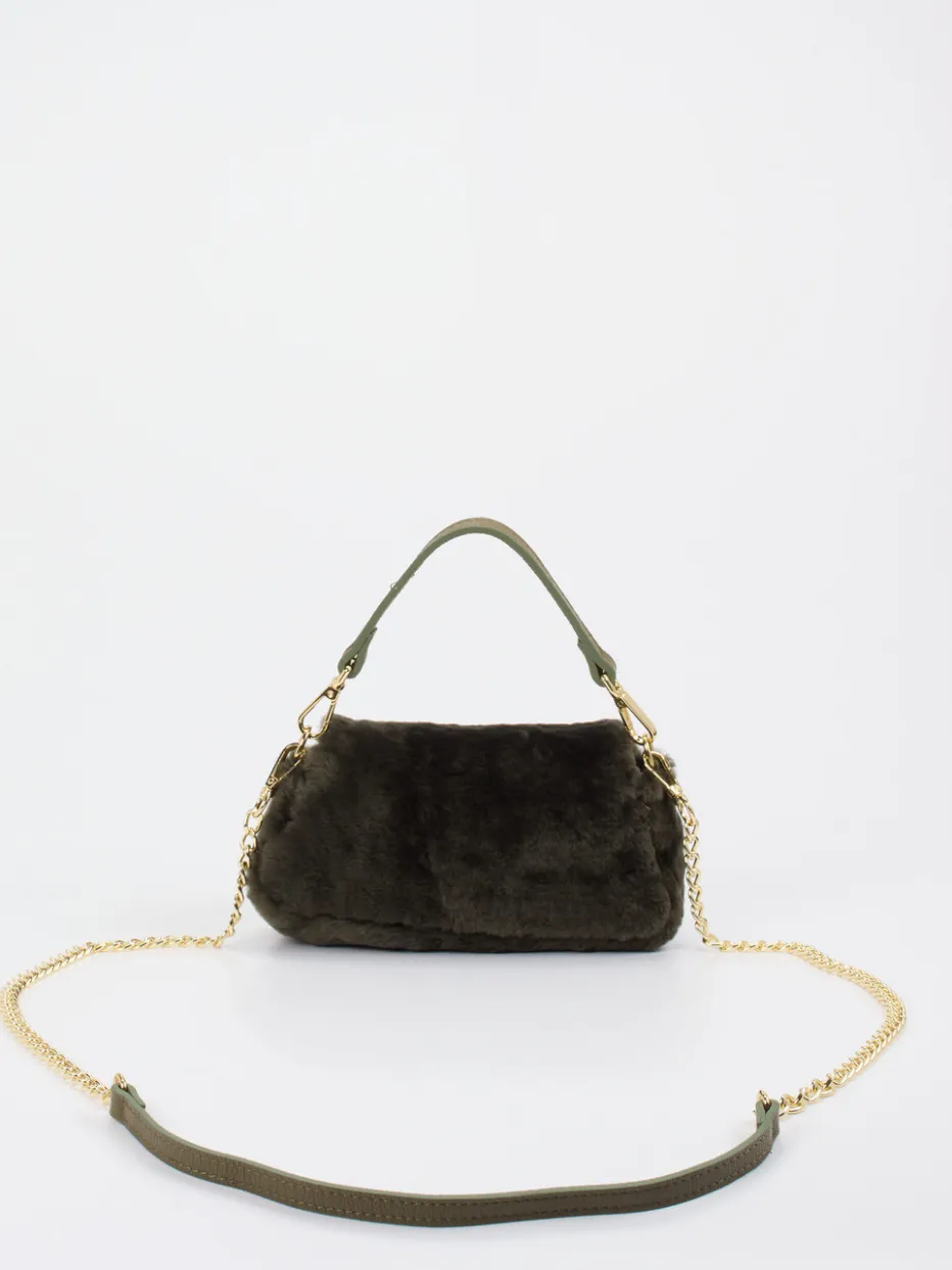 Damen Konstantin Starke – Schultertasche aus Kunstfell Dunkeloliv
