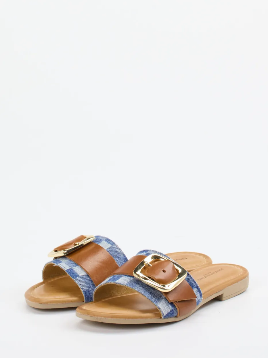 Damen Konstantin Starke – Slides aus Glattleder und Denim