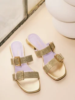 Damen Konstantin Starke – Slides aus Metallic mit Strassbesatz