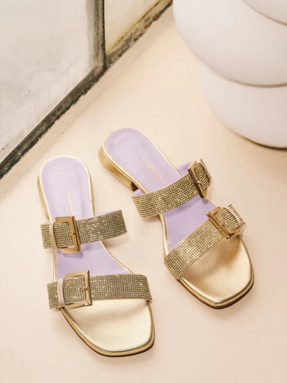 Damen Konstantin Starke – Slides aus Metallic mit Strassbesatz