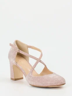 Damen Konstantin Starke – Spangenpumps aus Glitzermaterial Roségold