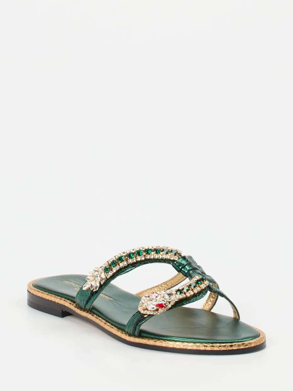 Damen Konstantin Starke – Zehentrenner aus Metallicleder Smaragd