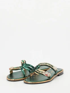 Damen Konstantin Starke – Zehentrenner aus Metallicleder Smaragd