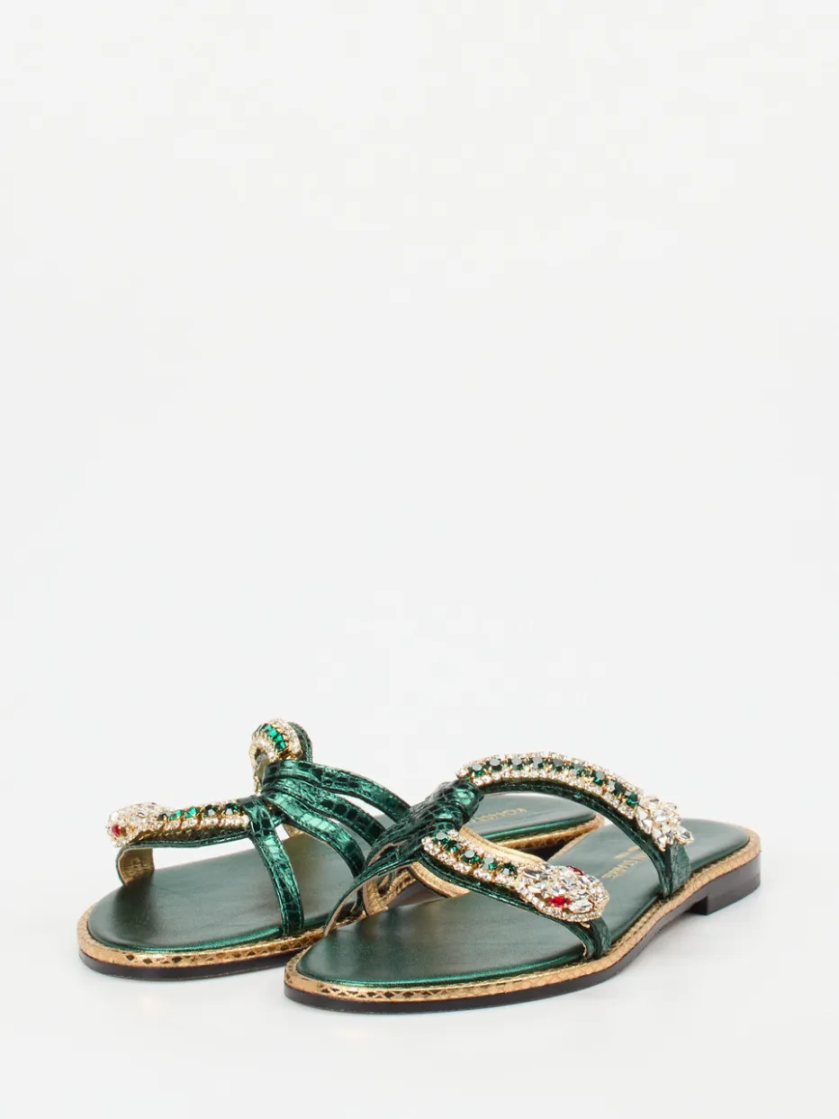 Damen Konstantin Starke – Zehentrenner aus Metallicleder Smaragd