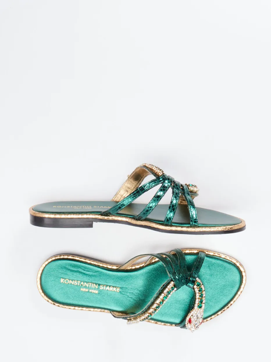 Damen Konstantin Starke – Zehentrenner aus Metallicleder Smaragd