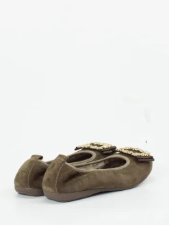 Damen La Ballerina – Ballerinas aus Veloursleder oliv