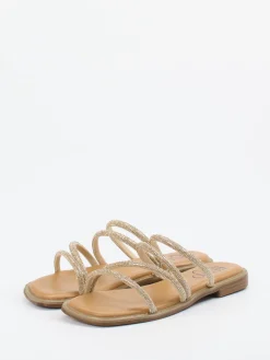 Damen Lisau0026Jo Lisa&Jo – Riemchensandale aus Metallic mit Strassbesatz