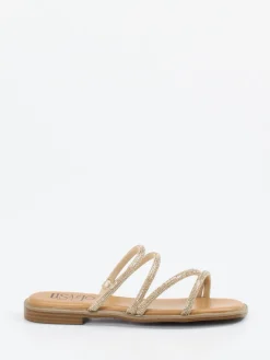 Damen Lisau0026Jo Lisa&Jo – Riemchensandale aus Metallic mit Strassbesatz