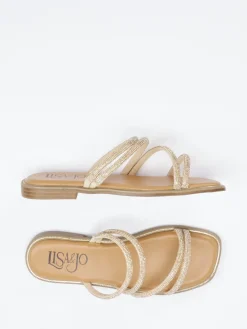 Damen Lisau0026Jo Lisa&Jo – Riemchensandale aus Metallic mit Strassbesatz