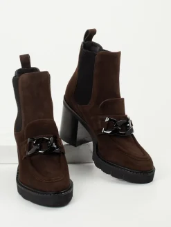 – Blockabsatz-Stiefeletten aus Veloursleder Dunkel*Mannori Sale