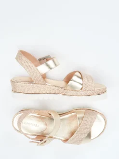 Damen Mannori – Keilsandalette aus Metallicleder Rosé-Beige