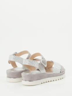 – Keilsandalette aus Veloursleder silberfarben*Mannori