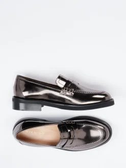 Damen Mannori – Loafer aus Metallicleder in Anthrazit