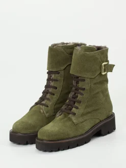 Damen Mannori – Schnürstiefelette aus Veloursleder oliv