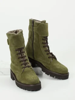 Damen Mannori – Schnürstiefelette aus Veloursleder oliv