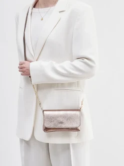 Damen Marlon Firenze – Schultertasche aus Metallicleder Roségold