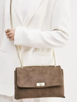 Damen Marlon Firenze – Schultertasche aus Veloursleder Taupe