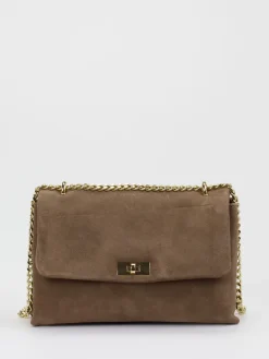 Damen Marlon Firenze – Schultertasche aus Veloursleder Taupe