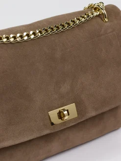 Damen Marlon Firenze – Schultertasche aus Veloursleder Taupe