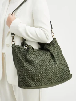 – Shopper Bag aus Flechtleder Oliv*Marlon Firenze New