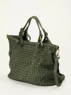 – Shopper Bag aus Flechtleder Oliv*Marlon Firenze New