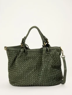 – Shopper Bag aus Flechtleder Oliv*Marlon Firenze New