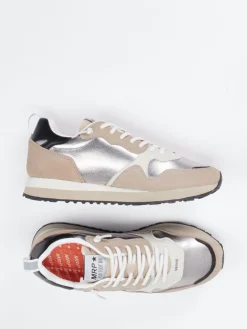 Damen MRP – Sneaker aus Metallicleder und Velours beige