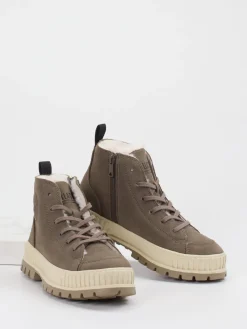 Damen Palladium Unisex Palladium – Schnürboots aus Veloursleder in Taupe