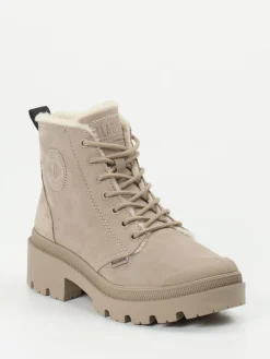 Damen Palladium – Schnürboots aus Nubukleder beigegrau
