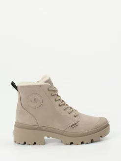 Damen Palladium – Schnürboots aus Nubukleder beigegrau