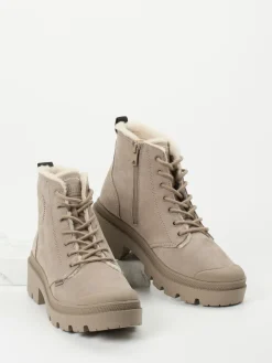 Damen Palladium – Schnürboots aus Nubukleder beigegrau