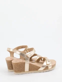 Damen Panama Jack – Keilsandalette aus Metallicleder goldfarben