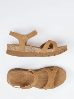 Damen Panama Jack – Keilsandalette aus Veloursleder cognac