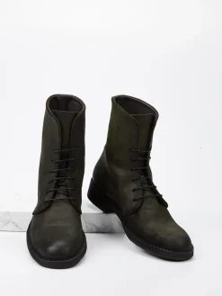 – Schnürstiefelette aus Veloursleder in Oliv*Pantanetti Outlet