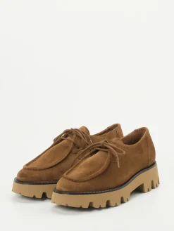 Damen Paul Green – Plateau-Schnürer aus Veloursleder cognac