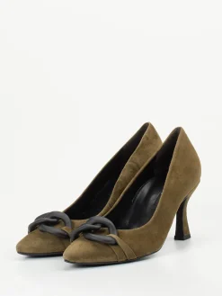 Damen Paul Green – Pumps aus Veloursleder olivbraun