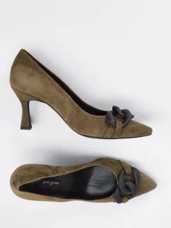 Damen Paul Green – Pumps aus Veloursleder olivbraun