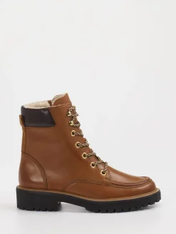 Damen Paul Green – Schnürboots aus Leder cognac