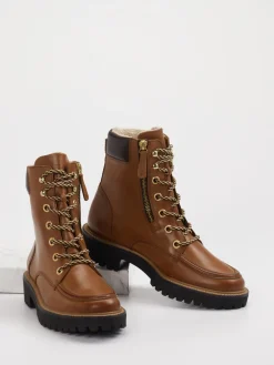 Damen Paul Green – Schnürboots aus Leder cognac