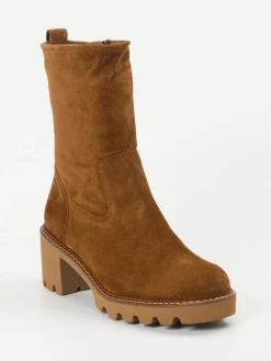 Damen Paul Green – Stiefelette aus Veloursleder cognac