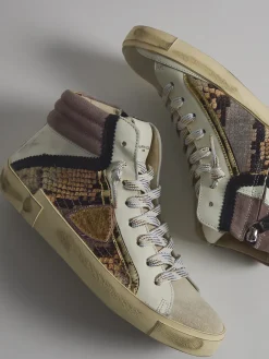 – High-Top Sneaker aus geprägtem Leder beige*Philippe Model