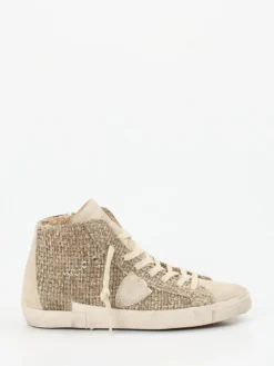 Damen Philippe Model – High-Top Sneaker aus Velour/Textil Taupe