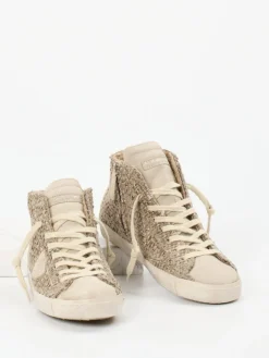 Damen Philippe Model – High-Top Sneaker aus Velour/Textil Taupe