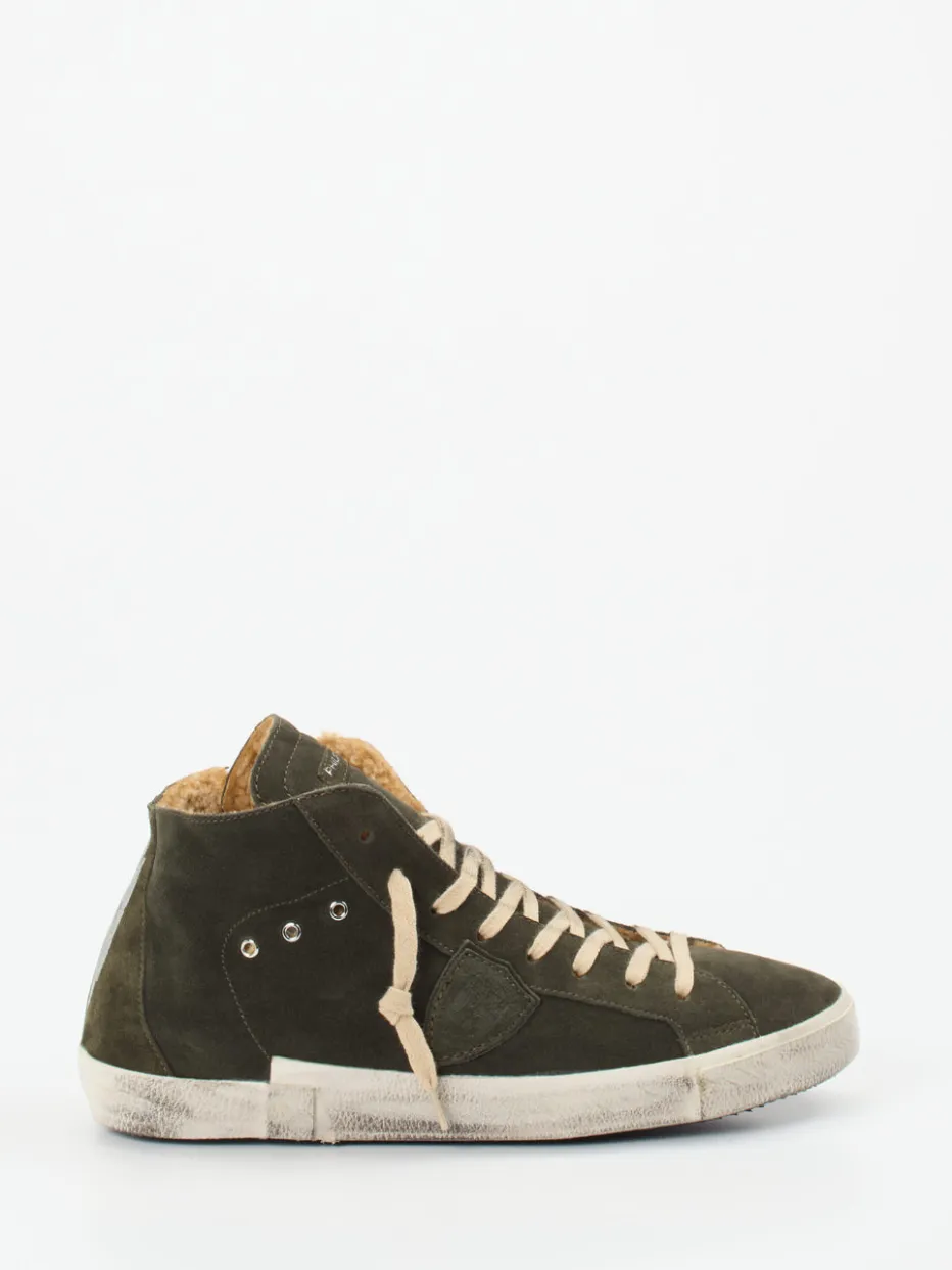 Herren Philippe Model – High-Top Sneaker aus Veloursleder oliv